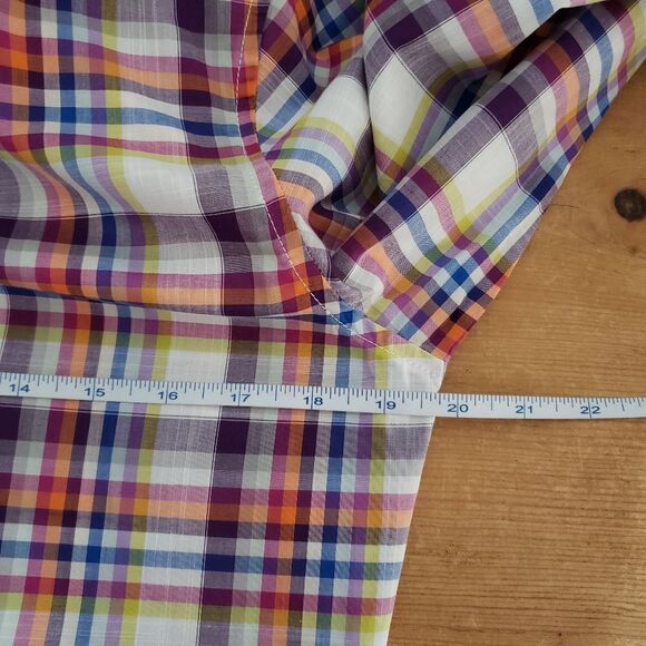 🦋3/$25 Pantamo Small Cotton Long Sleeve Purple Blue Plaid Button Up Shirt NWOT - Picture 5 of 8